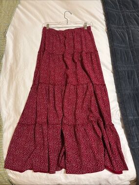 Brandy Melville Red Floral Tiered Maxi Skirt
